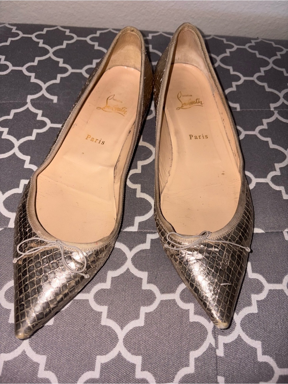 Gold Snakeskin Louboutin Flats 41.5 more like 9 to 9.5 Narrow sizing. - Picture 9 of 12